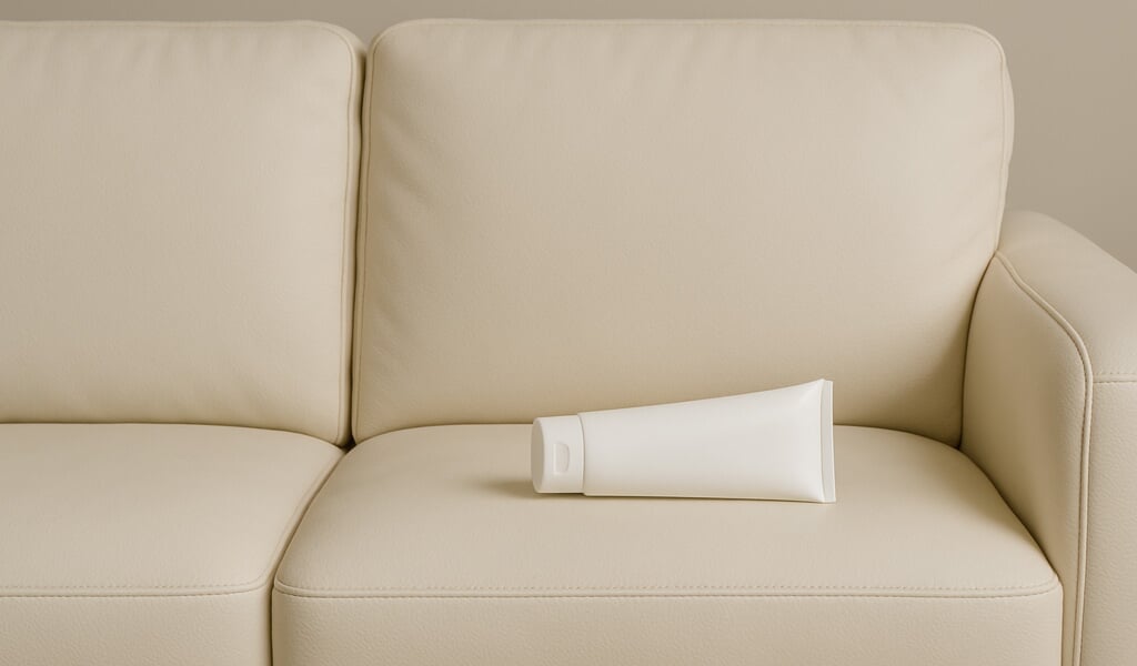 Tube crème nourrissante sur canapé cuir